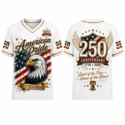 USA 250Th Anniversary Baseball Jersey - America 250Th Shirt, 1776-2026 Eagle Vintage Flag Commemorative Athletic Streetwear, 4Th of July Outfits, Patriotic Button-Down Apparel, Men'S & Women'S Patriotic Apparel Gift