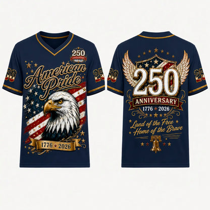 USA 250Th Anniversary Baseball Jersey - America 250Th Shirt, 1776-2026 Eagle Vintage Flag Commemorative Athletic Streetwear, 4Th of July Outfits, Patriotic Button-Down Apparel, Men'S & Women'S Patriotic Apparel Gift