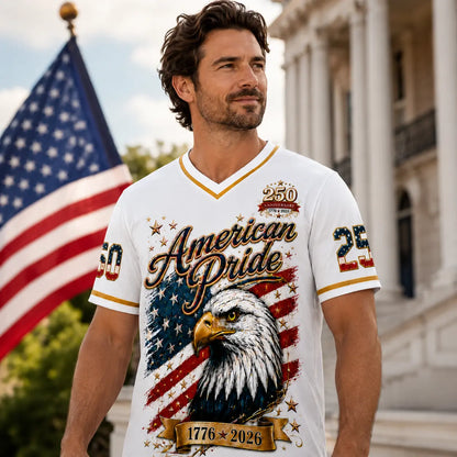 USA 250Th Anniversary Baseball Jersey - America 250Th Shirt, 1776-2026 Eagle Vintage Flag Commemorative Athletic Streetwear, 4Th of July Outfits, Patriotic Button-Down Apparel, Men'S & Women'S Patriotic Apparel Gift