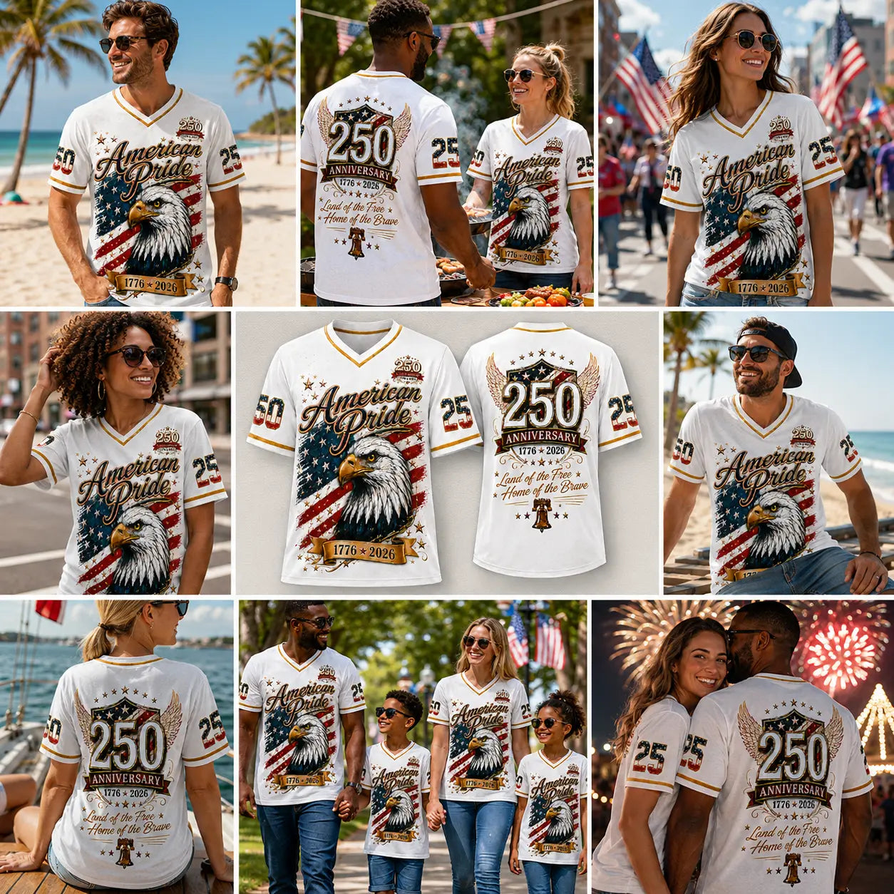 USA 250Th Anniversary Baseball Jersey - America 250Th Shirt, 1776-2026 Eagle Vintage Flag Commemorative Athletic Streetwear, 4Th of July Outfits, Patriotic Button-Down Apparel, Men'S & Women'S Patriotic Apparel Gift