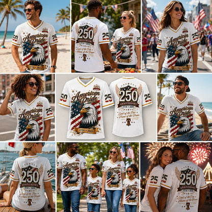 USA 250Th Anniversary Baseball Jersey - America 250Th Shirt, 1776-2026 Eagle Vintage Flag Commemorative Athletic Streetwear, 4Th of July Outfits, Patriotic Button-Down Apparel, Men'S & Women'S Patriotic Apparel Gift
