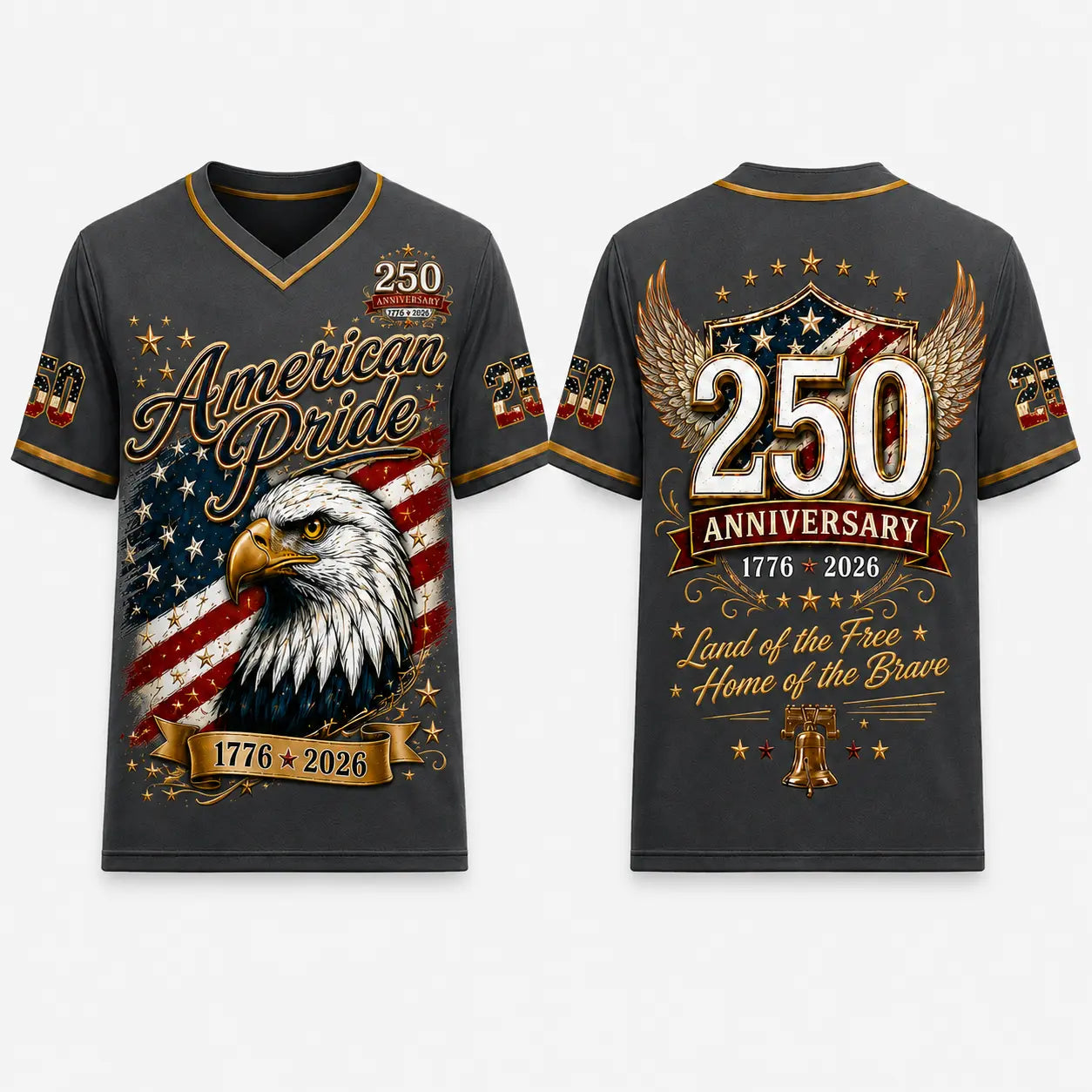 USA 250Th Anniversary Baseball Jersey - America 250Th Shirt, 1776-2026 Eagle Vintage Flag Commemorative Athletic Streetwear, 4Th of July Outfits, Patriotic Button-Down Apparel, Men'S & Women'S Patriotic Apparel Gift