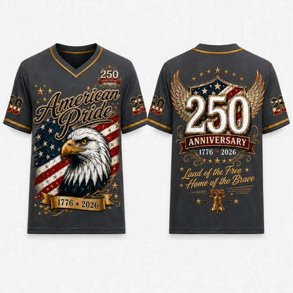 USA 250Th Anniversary Baseball Jersey - America 250Th Shirt, 1776-2026 Eagle Vintage Flag Commemorative Athletic Streetwear, 4Th of July Outfits, Patriotic Button-Down Apparel, Men'S & Women'S Patriotic Apparel Gift