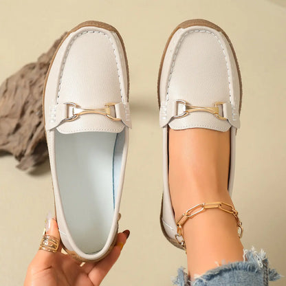 Cushhide Women'S Slip on Loafers Flats Business Casual Soft Microfiber Leather Lightweight Work Flats Walking Shoes Comfortable Penny Flats with Metal Buckle Girl Footwear Flatform Elegant Slipon