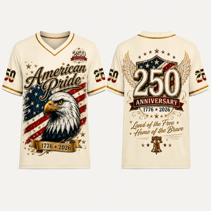 USA 250Th Anniversary Baseball Jersey - America 250Th Shirt, 1776-2026 Eagle Vintage Flag Commemorative Athletic Streetwear, 4Th of July Outfits, Patriotic Button-Down Apparel, Men'S & Women'S Patriotic Apparel Gift