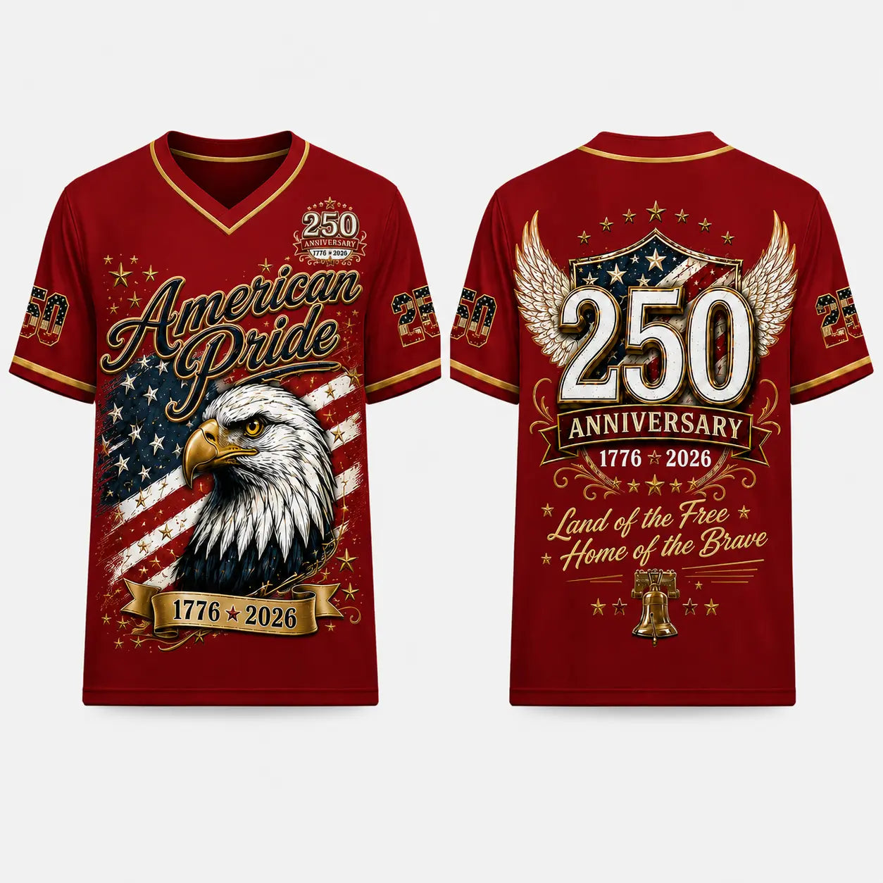 USA 250Th Anniversary Baseball Jersey - America 250Th Shirt, 1776-2026 Eagle Vintage Flag Commemorative Athletic Streetwear, 4Th of July Outfits, Patriotic Button-Down Apparel, Men'S & Women'S Patriotic Apparel Gift