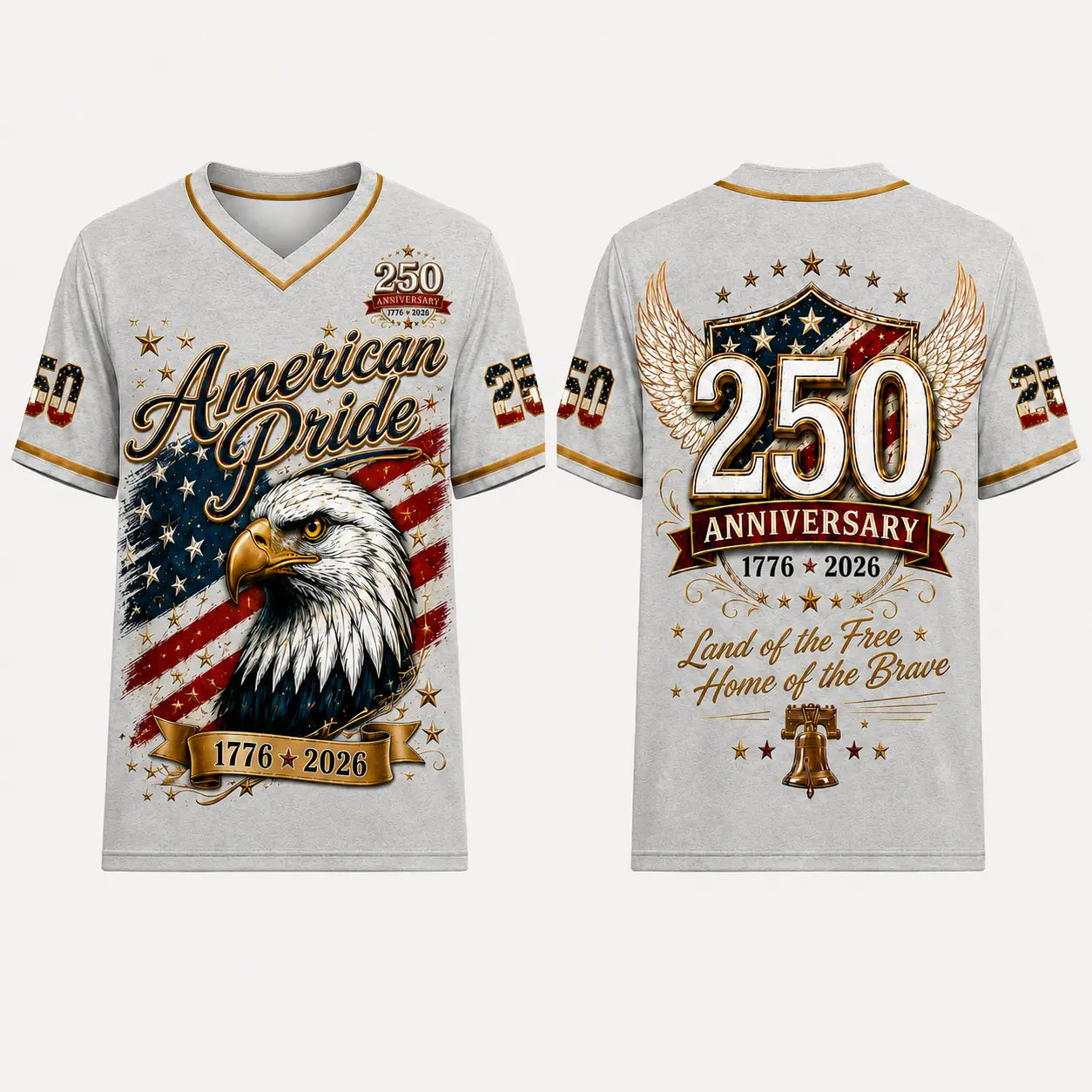 USA 250Th Anniversary Baseball Jersey - America 250Th Shirt, 1776-2026 Eagle Vintage Flag Commemorative Athletic Streetwear, 4Th of July Outfits, Patriotic Button-Down Apparel, Men'S & Women'S Patriotic Apparel Gift