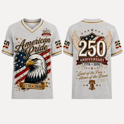 USA 250Th Anniversary Baseball Jersey - America 250Th Shirt, 1776-2026 Eagle Vintage Flag Commemorative Athletic Streetwear, 4Th of July Outfits, Patriotic Button-Down Apparel, Men'S & Women'S Patriotic Apparel Gift