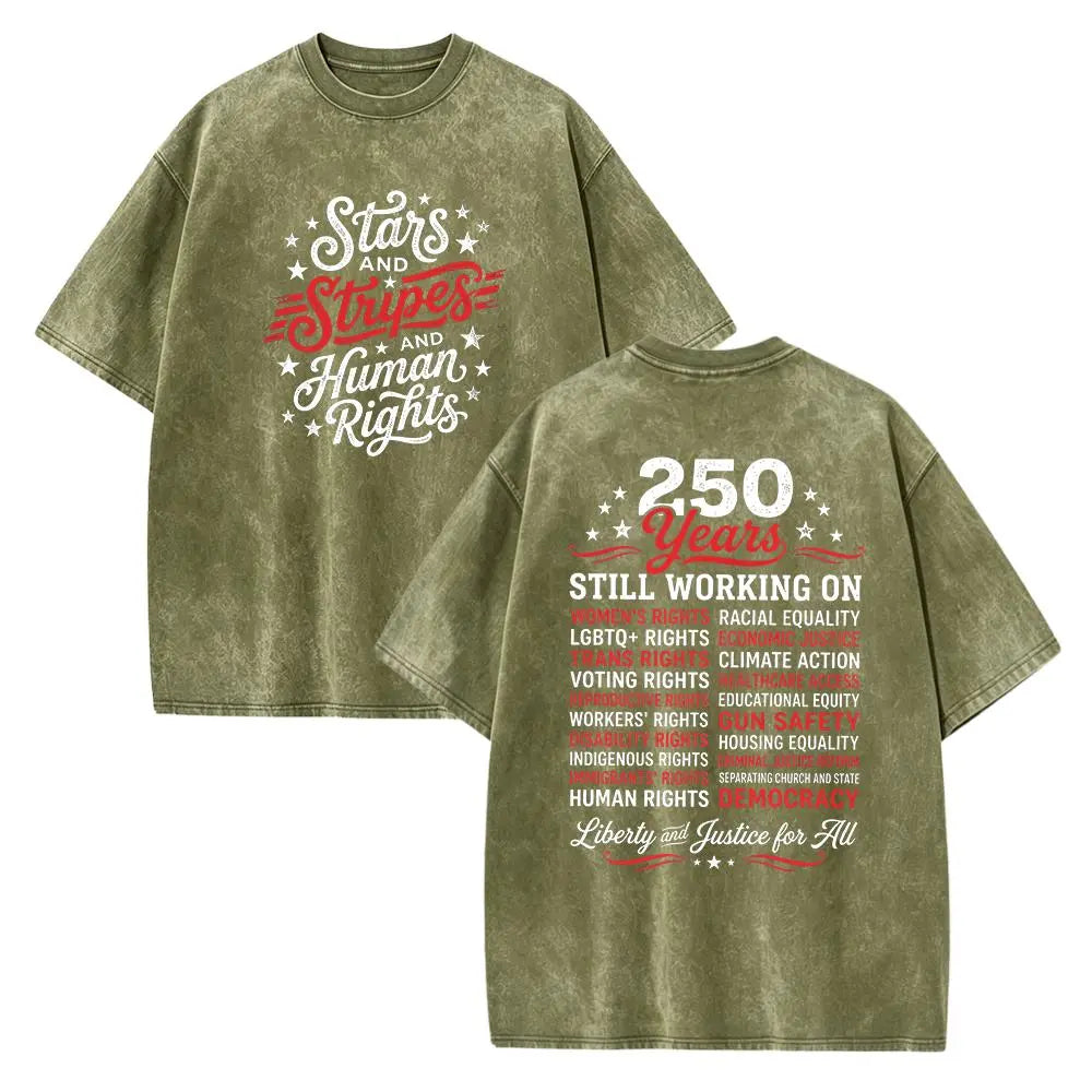 Stars and Stripes and Human Rights Graphic Tee, 250 Years America Still Working on Social Justice