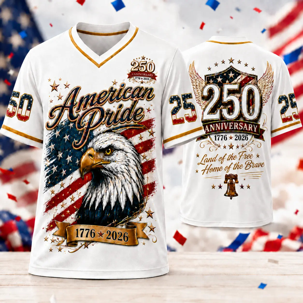 USA 250Th Anniversary Baseball Jersey - America 250Th Shirt, 1776-2026 Eagle Vintage Flag Commemorative Athletic Streetwear, 4Th of July Outfits, Patriotic Button-Down Apparel, Men'S & Women'S Patriotic Apparel Gift