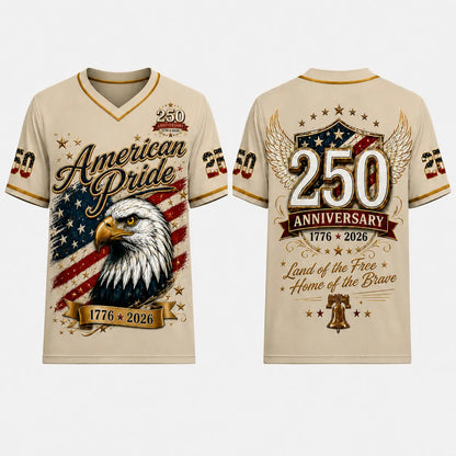 USA 250Th Anniversary Baseball Jersey - America 250Th Shirt, 1776-2026 Eagle Vintage Flag Commemorative Athletic Streetwear, 4Th of July Outfits, Patriotic Button-Down Apparel, Men'S & Women'S Patriotic Apparel Gift