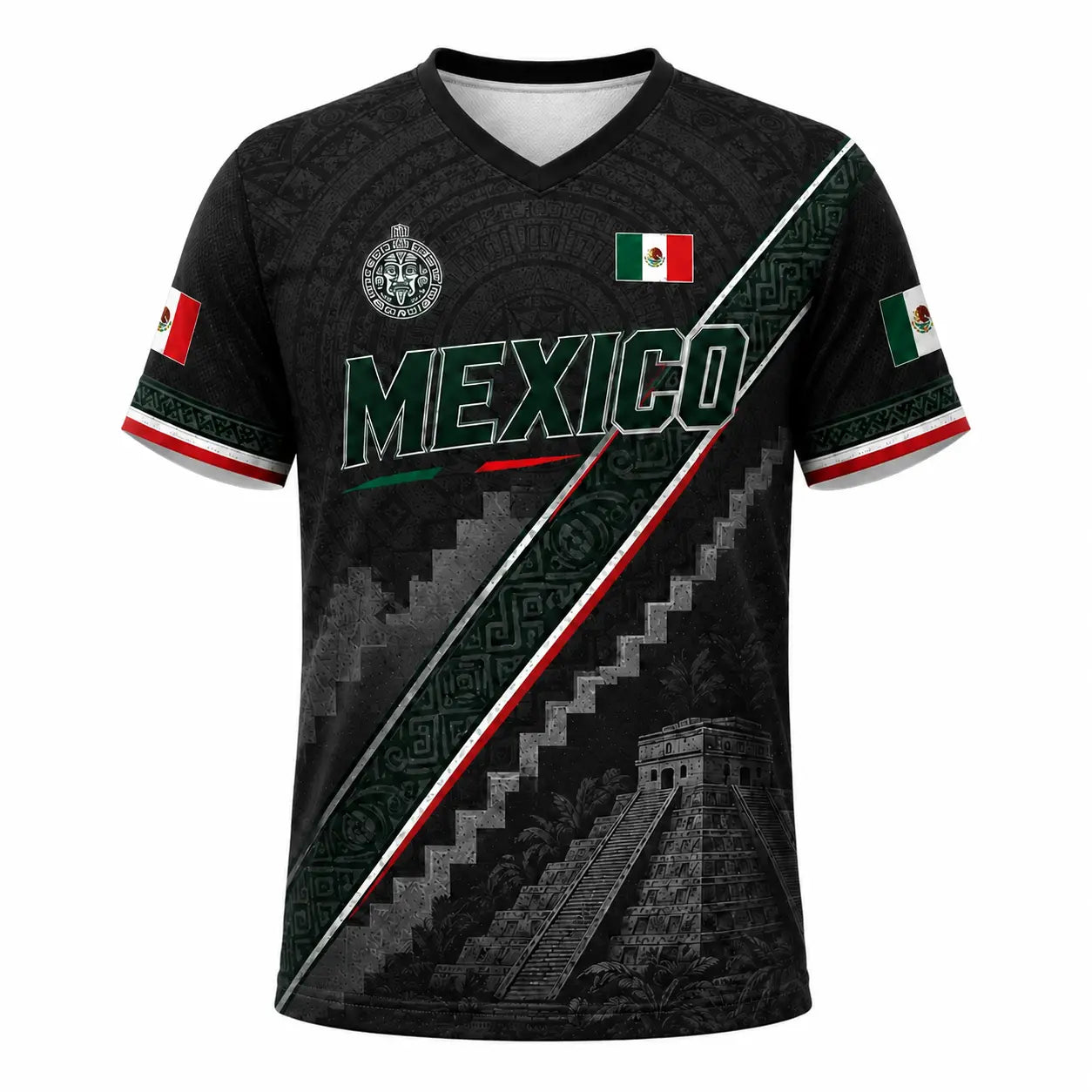 2026Men’S Mexico Heritage V-Neck Graphic Tee, Breathable Mesh Short Sleeve Shirt, Green & White Casual Summer Top