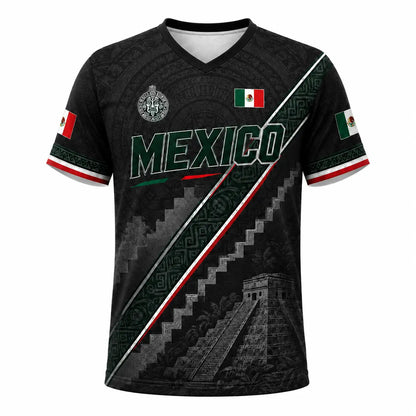 2026Men’S Mexico Heritage V-Neck Graphic Tee, Breathable Mesh Short Sleeve Shirt, Green & White Casual Summer Top