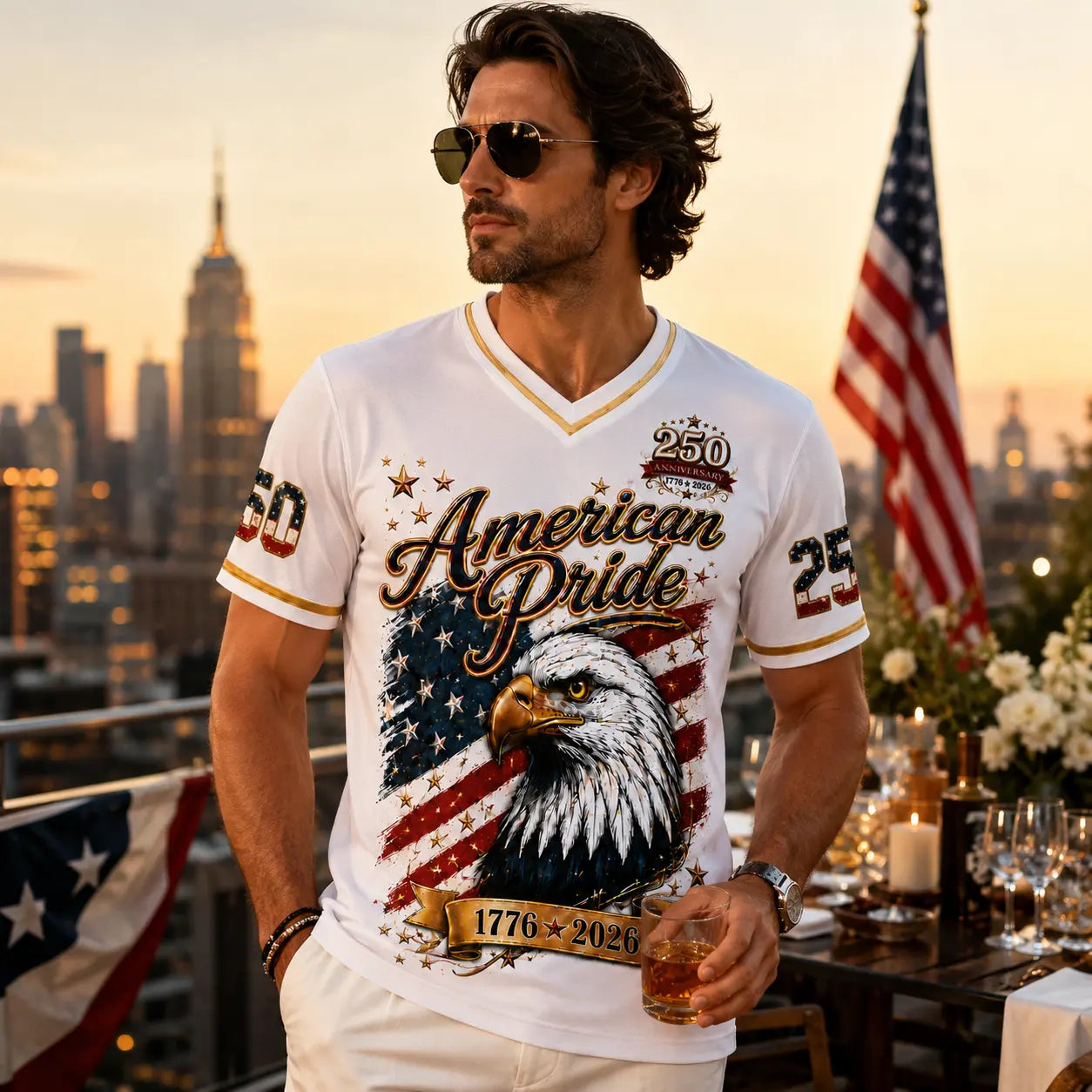 USA 250Th Anniversary Baseball Jersey - America 250Th Shirt, 1776-2026 Eagle Vintage Flag Commemorative Athletic Streetwear, 4Th of July Outfits, Patriotic Button-Down Apparel, Men'S & Women'S Patriotic Apparel Gift
